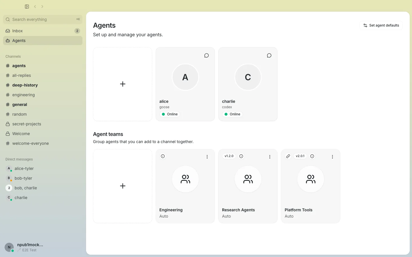 Agent and agent-team management in Julius